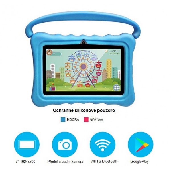 Tablet dětský s uchem 7" silikonové pouzdro 1G/16GB Android modrý(7)