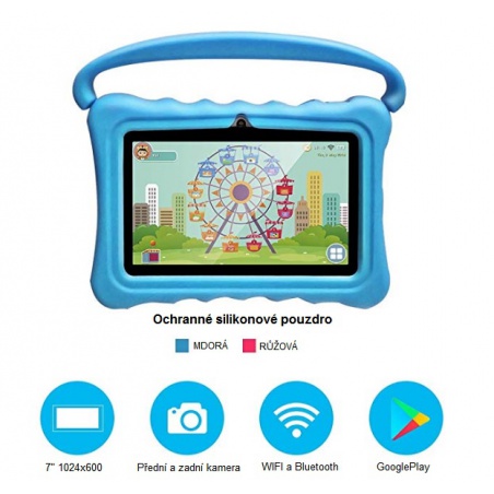 Tablet dětský s uchem 7" silikonové pouzdro 1G/16GB Android modrý