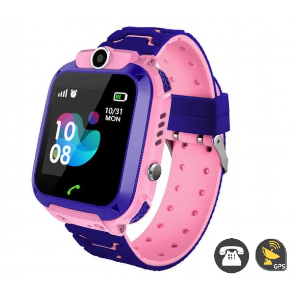 Telefonní dětské GPS hodinky SIM růžové voděodolné  (1)