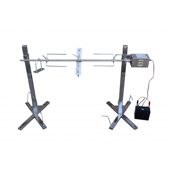 Grilovací jehla na kuřata rožeň set s motorem a stojanem 100 cm 40 kg