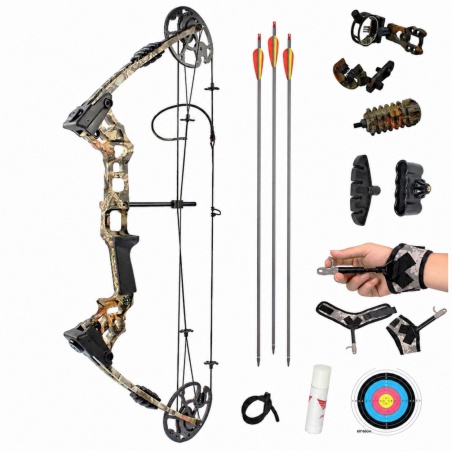 Nastavitelný kladkový luk Dreamer Camo 20-70 lbs s bohatým příslušenstvím 